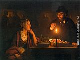 Light Paintings - A Market Scene by Candle Light by Petrus Van Schendel